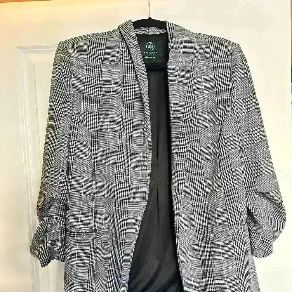 Boomboom Jeans Women's Black & White Plaid Open-Front Blazer Jacket - Size M